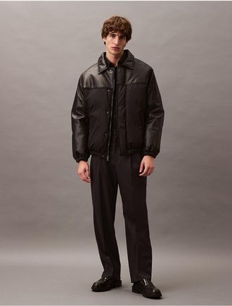 Calvin Klein Mens Leather Nylon Puffer - Black - XL