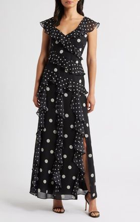 Eliza J Mixed Polka Dot Maxi Dress in Black at Nordstrom, Size 12