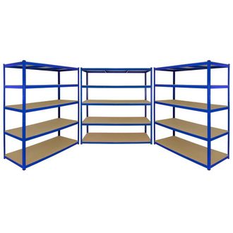 MonsterShop Monster Racking T-Rax 3 x Extra Wide Storage Shelves, Blue, 160cm W in Blue