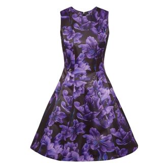 Philipp Plein Duchesse Midi Jurk Bloemen - Dames - Feestkleedjes - Paars - XS - Polyester - Kleedjes