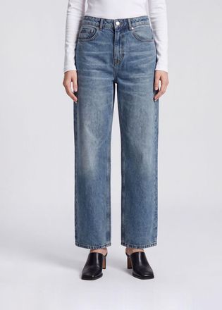 Ami Jeans wide leg a vita media in denim di cotone a cinque tasche