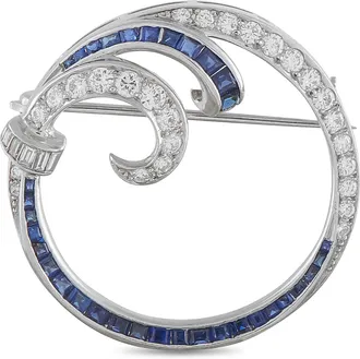Luxury Bazaar Vintage Platinum 1.0ct Diamond and Sapphire Brooch MF26-062526