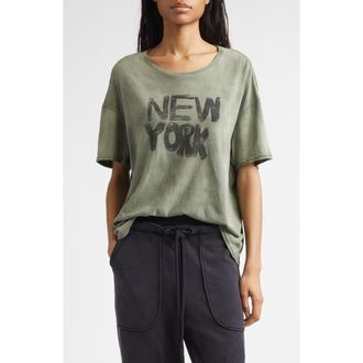 R13 Relaxed Fit NY Cotton & Cashmere Graphic T-Shirt in Olive at Nordstrom, Size X-Large