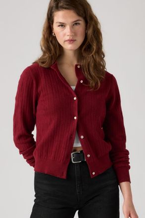 Levi's Supersoft Pointelle Crewneck Cardigan - Mujer - XL - Red / Warm Cabernet