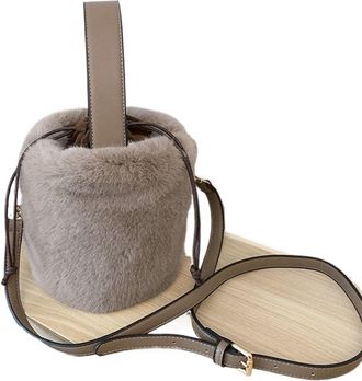 Generic Bags Women Bucket Plush Winter Large Capacity Warm Single-shoulder Elegant Soft Autumn Students Casual Fashion for College Work Travel(Brown)