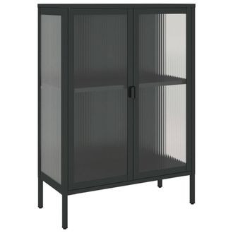 Berkfield Home Sideboard Black 75x35x105 cm Glass & Steel | Size: 75 x 35 x 105 cm