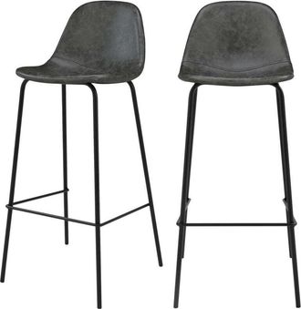 Rendez-Vous D&eacute;co Set de 2 sillas de bar 75 cm en piel sint&eacute;tica gris/negro - Henrik