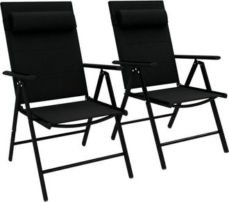 OUTSUNNY 2 pcs Outdoor Folding Chairs, Dining Chairs w/ Padded Filling Black