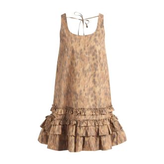 Ganni Dress in Printed Cotton - female - Ganni - Short Dresses - Beige - M - Dresses