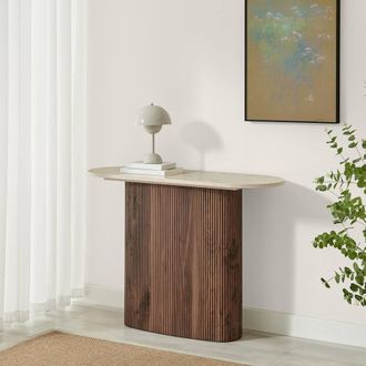 Furniturebox Penrose Rounded Walnut Wood & Marble Effect Console Table