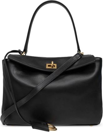 Balenciaga Tassen, Dames, Zwart, ONE Size, Leer, Zwarte leren tote tas met goudkleurige hardware