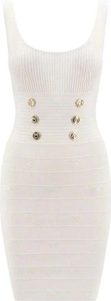 Pinko Geribbelde Mini Jurk met Knopen - Dames - Korte kleedjes - Wit - XS - Kleedjes