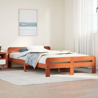 vidaXL Estructura De Cama Sin Colch&oacute;n Madera Maciza Marr&oacute;n 135x190 Cm Vidaxl