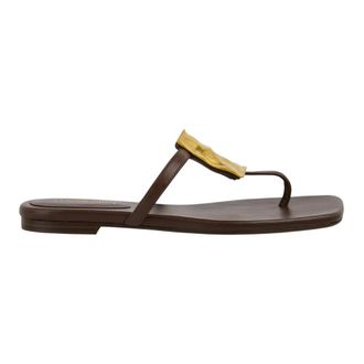 Marc Cain Flip Flops, female, Brown, Size: 10 US Leather Toe Thongs With Decoration