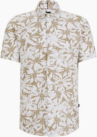 HUGO BOSS Mens Collared Neck Shirt Collar Short Sleeve Shirt - White - Size: 44/Regular