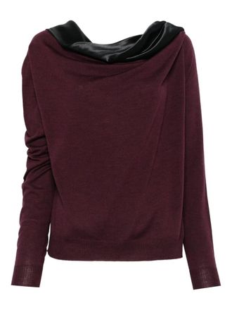 Alberta Ferretti satin-panel wool sweater - Red