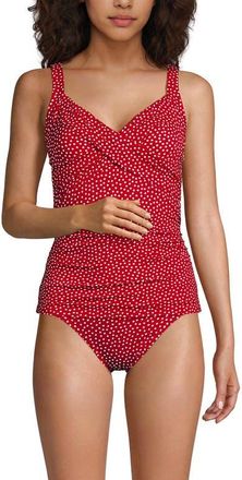 Lands End Wrap Underwire Tankini Top Swimsuit in Red Mini Dot at Nordstrom, Size 12