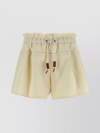Moncler twill shorts with drawstring waist and ruffled trim