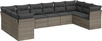 vidaXL Set De Sof&aacute;s De Jard&iacute;n 10 Pzas Con Cojines Rat&aacute;n Sint&eacute;tico Gris Vidaxl