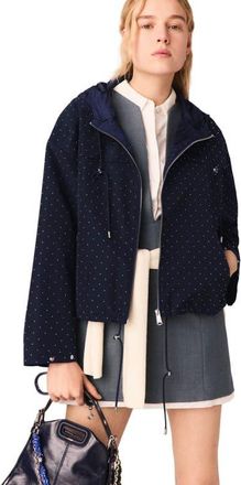 Maje Hooded windbreaker with rhinestones in Navy at Nordstrom, Size 36 Eu