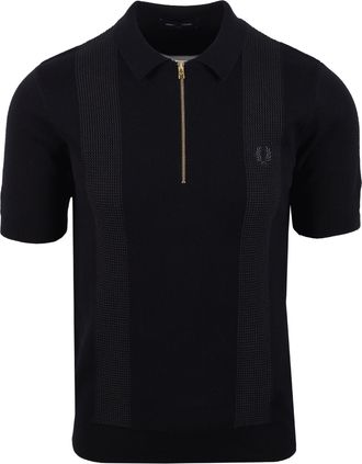 Fred Perry Mens PANEL KNITTED SHIRT BLACK Cotton - Size X-Large