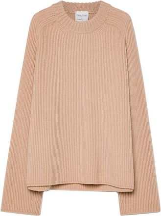 Forte_Forte Maglia over a coste inglese - Dames - Ronde hals truien - Bruin - S - Wol - Truien & Vesten
