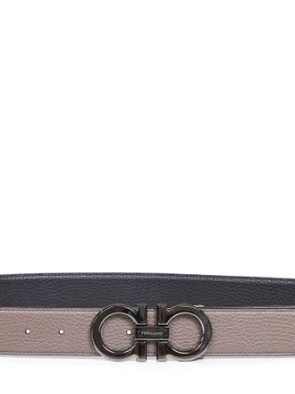 Ferragamo Mens Reversible Belt Gancini Mud Calf Leather