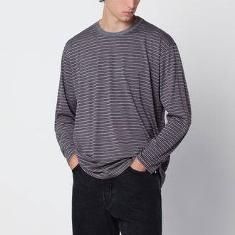 Auralee T-shirt grigia a righe in lana