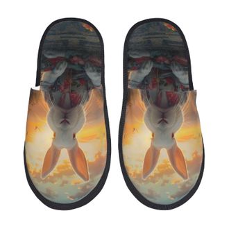 Generic Mens Slipper Flower Meditating Rabbit Print Lightweight Womens Slippers Cosy Fluffy Womens Slippers Bedroom Indoor L
