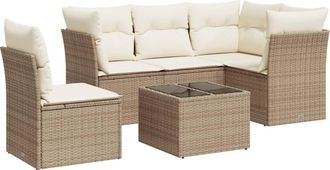 vidaXL Juego De Sof&aacute;s Jard&iacute;n Con Cojines 6 Pzas Rat&aacute;n Sint&eacute;tico Beige Vidaxl