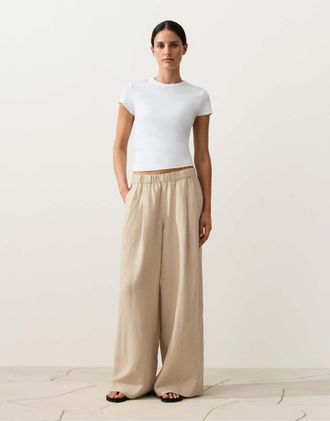 Oysho Pantaloni a fondo ampio in 100% lino color sabbia-Marrone