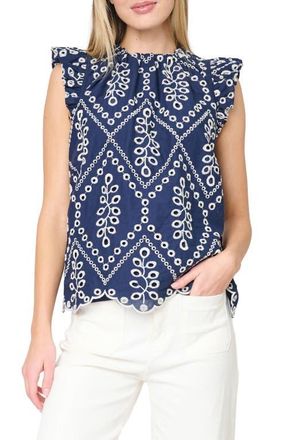 Gibsonlook Ribbon Detail Flutter Sleeve Top in Navy Eyelet at Nordstrom, Size X-Large