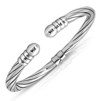 MAX + STONE 925 Sterling Silver 7 Inch Open Textured Bangle Bracelets with Hinged Clasp