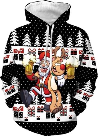 Generic Christmas Hoodies For Men Mens Christmas Print Hooded Long Sleeve Sweatshirt Top Funny Christmas Jumpers Santa Festive Sweatshirt Xmas Party Hooded Pu