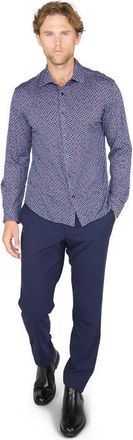 Lords of Harlech Sherlock Tailored Merino Wool Shirt in City Geo Plum at Nordstrom, Size Xx-Large