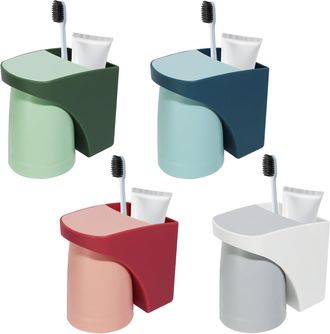 Gabrielle Soporte Para Cepillos De Dientes De Pared - 4 Piezas, Soporte Para Cepillos De Dientes Sin Taladrar, Soporte Para Cepillos De Dientes Con Vaso Magn&eacute;ti