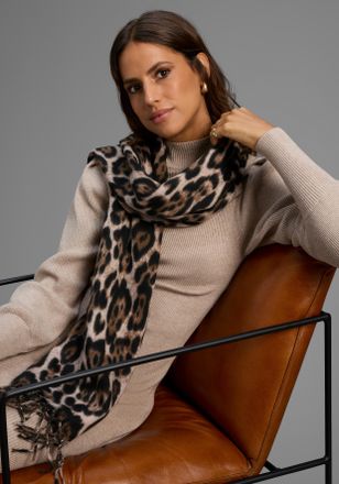 Laura Scott Modeschal LAURA SCOTT, Damen, schwarz (beige, braun, schwarz), Web, Obermaterial: 100% Polyester, gemustert, Modet&uuml;cher Modeschal, im trendigen Leopar