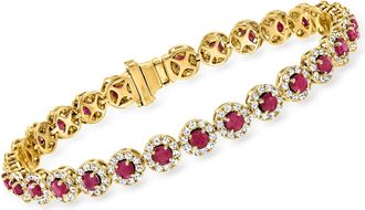 Ross-Simons Ruby and Diamond Tennis Bracelet in 14kt Yellow Gold