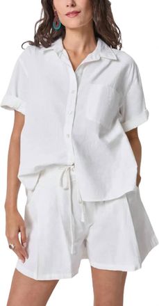 Lilla P Linen Blend Boyfriend Button Down Shirt In White