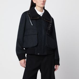sacai Giacca blu navy/nera in lana e nylon