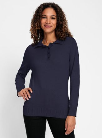 Casual Looks Polokragenpullover CASUAL LOOKS Pullover, Damen, Gr. 36, blau (marine), 100% Baumwolle, unifarben, Pullover Polokragenpullover