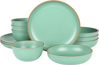 Gibson Home Rockabye 12 Piece Double Bowl Melamine Dinnerware Set in Green at Nordstrom