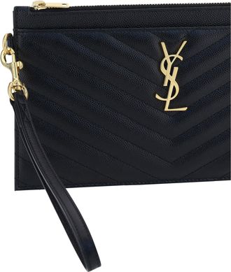 Saint Laurent Womens Clutch Bag Quilted Leather Black Calf Make Up