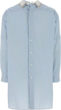 Prada Womens Embroidered Poplin Blouse Blue Cotton Sweater