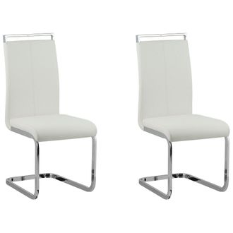 Beliani Beliani - Conjunto De 2 Sillas De Comedor De Piel Sint&eacute;tica Blanco Cantilever Respaldo Alto Moderno Sala De Conferencias Greedin