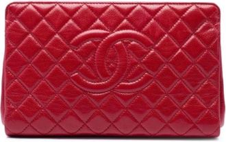 Chanel Pre-owned Quilted Caviar Leather Clutch - Dames - Vintage Clutch - Rood - ONE Size - Leer - Vintage