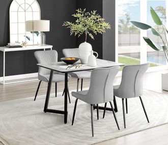 Furniturebox Carson White Marble Effect Dining Table & 4 Nora Black Leg Chairs in Light Grey