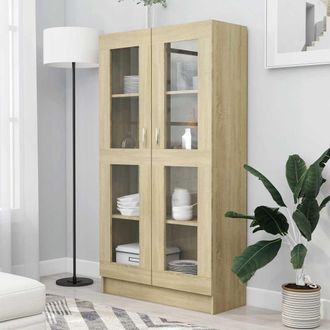 vidaXL Vitrina De Madera Contrachapada Color Roble 82,5x30,5x150 Cm Vidaxl