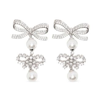 Self Portrait Bow Pearl Droplet Earrings - Dames - Oorbellen - Grijs - ONE Size - Accessoires