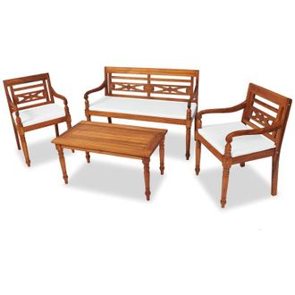 vidaXL Set De Muebles De Jard&iacute;n 4 Pzas Y Cojines Madera Maciza De Teca Vidaxl